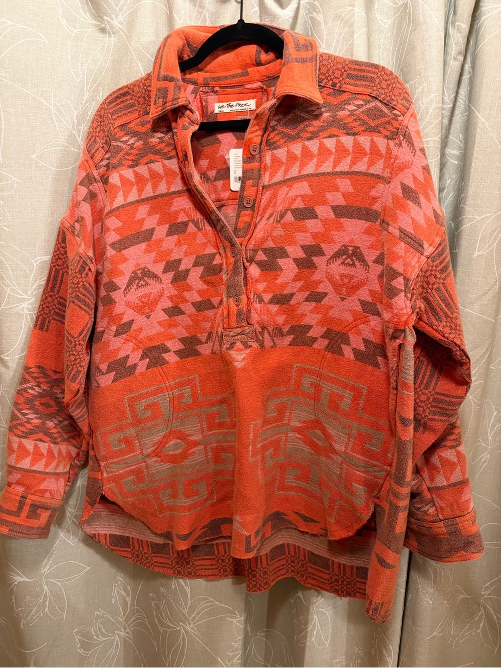 We The Free Orange & Pink Aztec Henley Pullover
